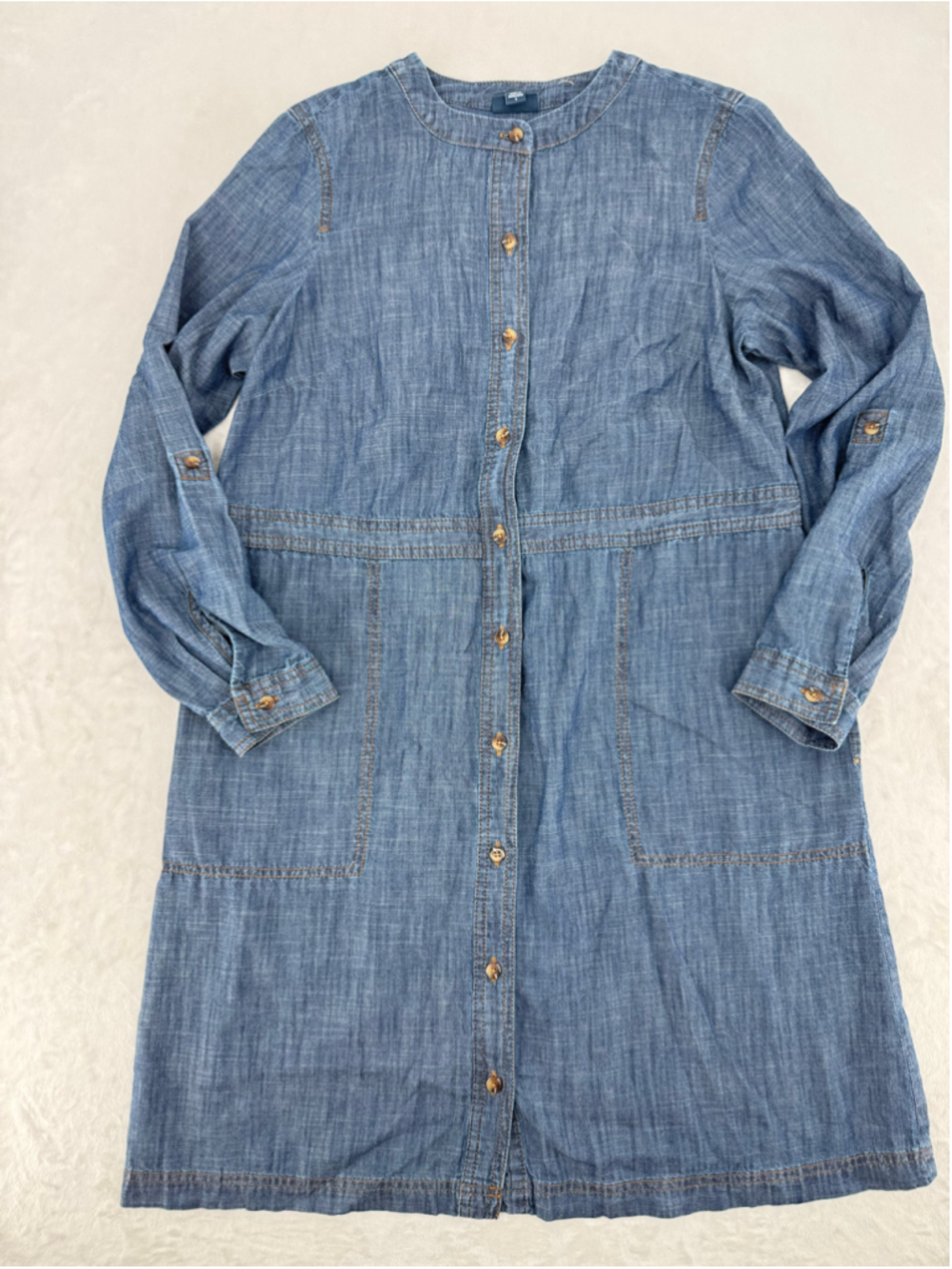 J. Jill Blue Denim Chambray Dress Button Front Lightweight Pockets Western Small